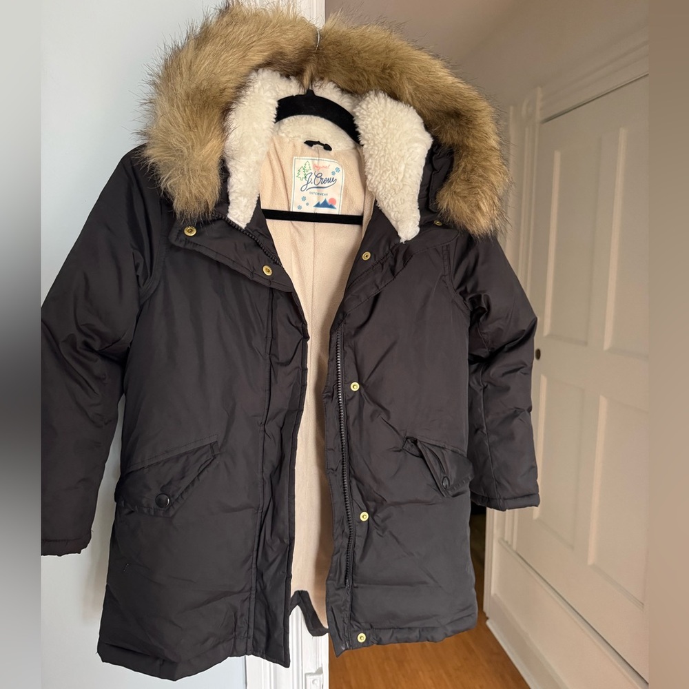 Crew Crewcuts girls Black Jacket parka with Fur Trim